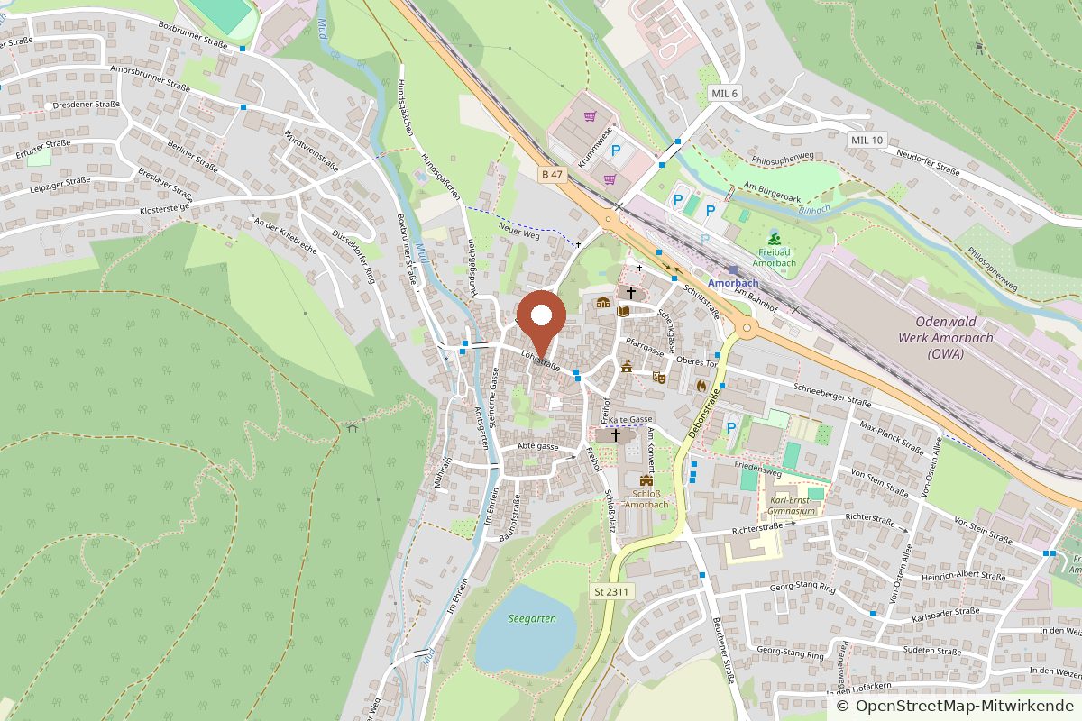 Karte: Lage der Ferienwohnung in der Löhrstraße in Amorbach